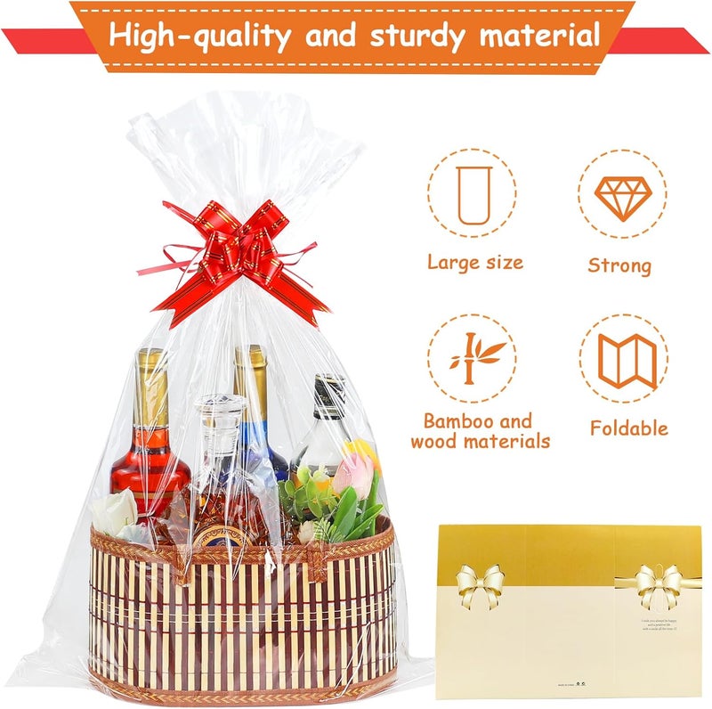 KEVTVEK 3 Set Baskets for Gifts Empty, Large Woven Bamboo Gift Basket Kit with Handles, Sturdy Empty Gift Baskets to Fill for Valentines, Birthday Party Wrapping Gift -3 Cellophane Wrap Bags,3 Gift Cards - Image 3